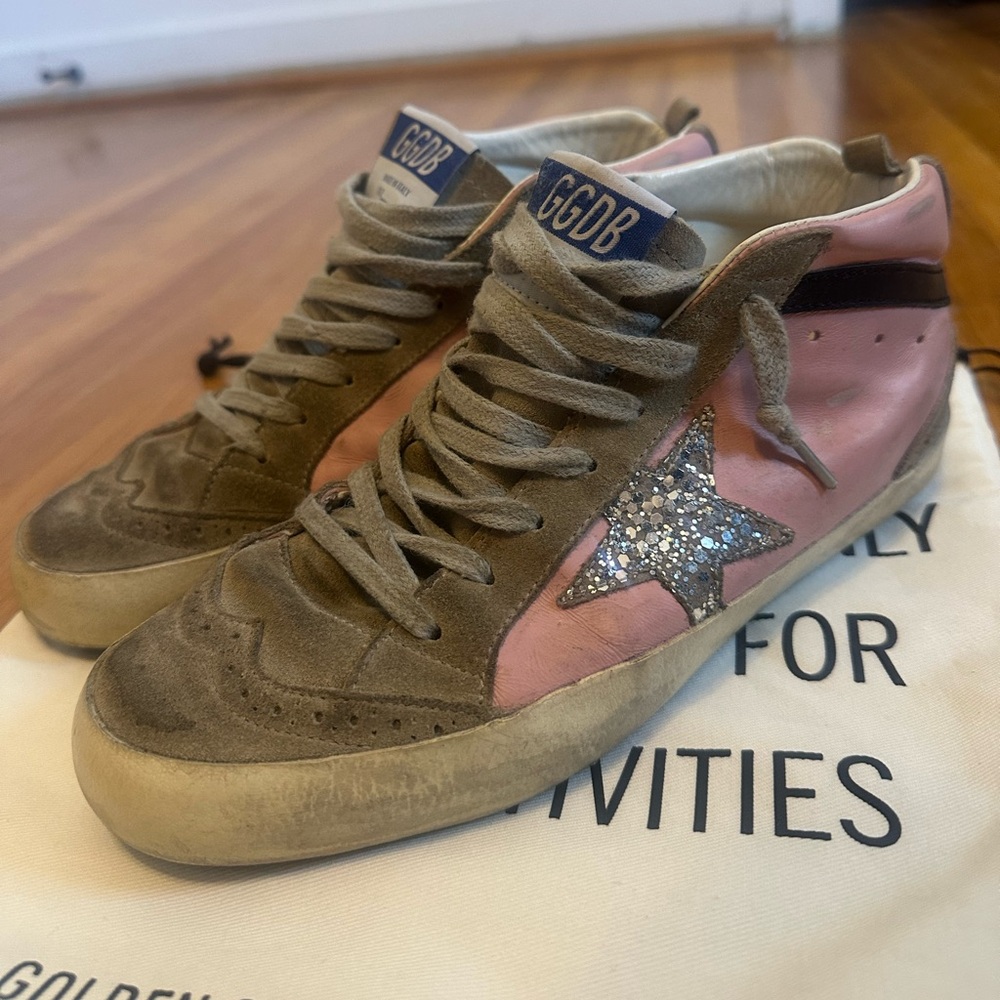 Golden Goose Pink Silver Glitter Mid Star Leather & Suede Sneakers - Picture 7 of 10
